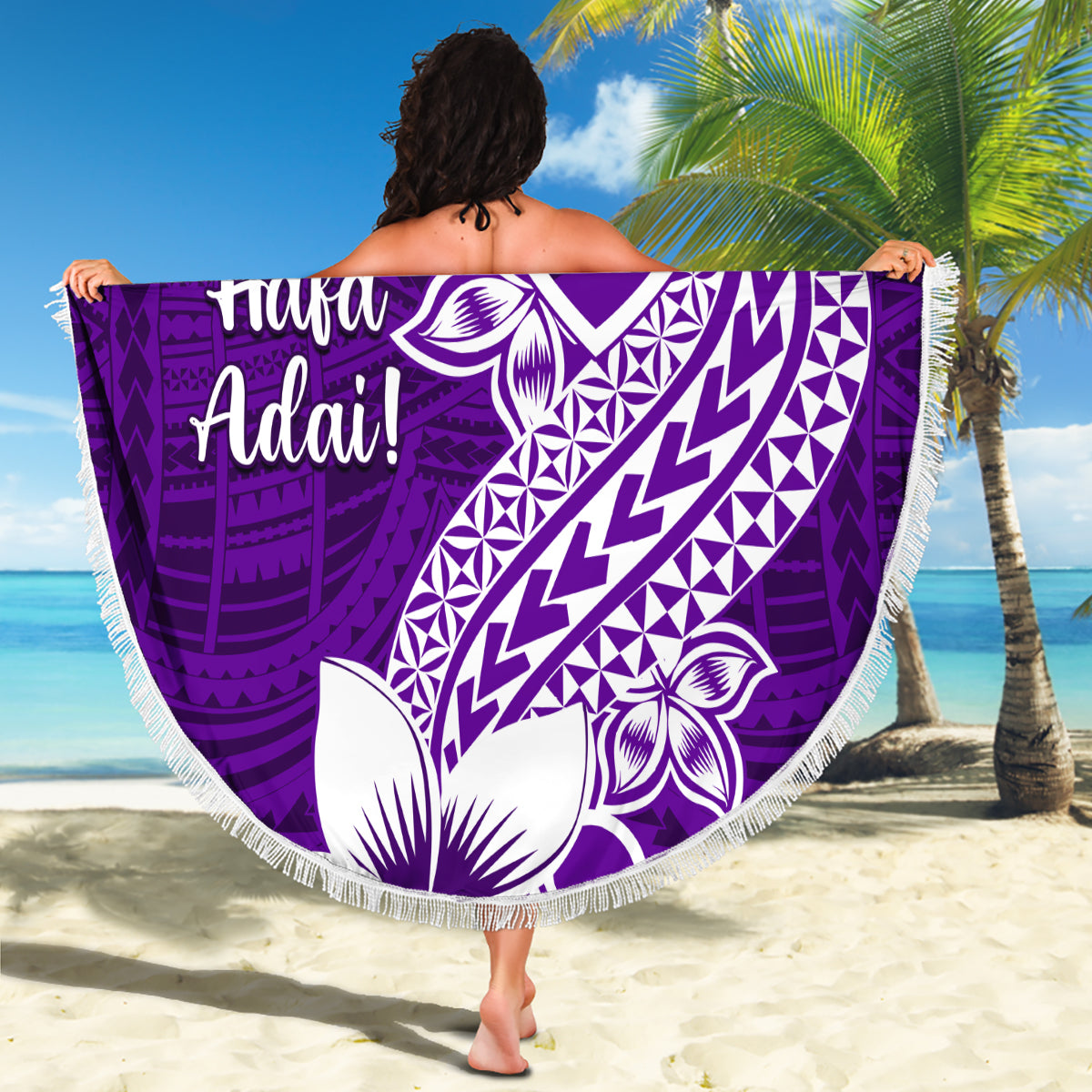 Hafa Adai Guam Beach Blanket Polynesian Floral Purple Pattern LT01 - Polynesian Pride