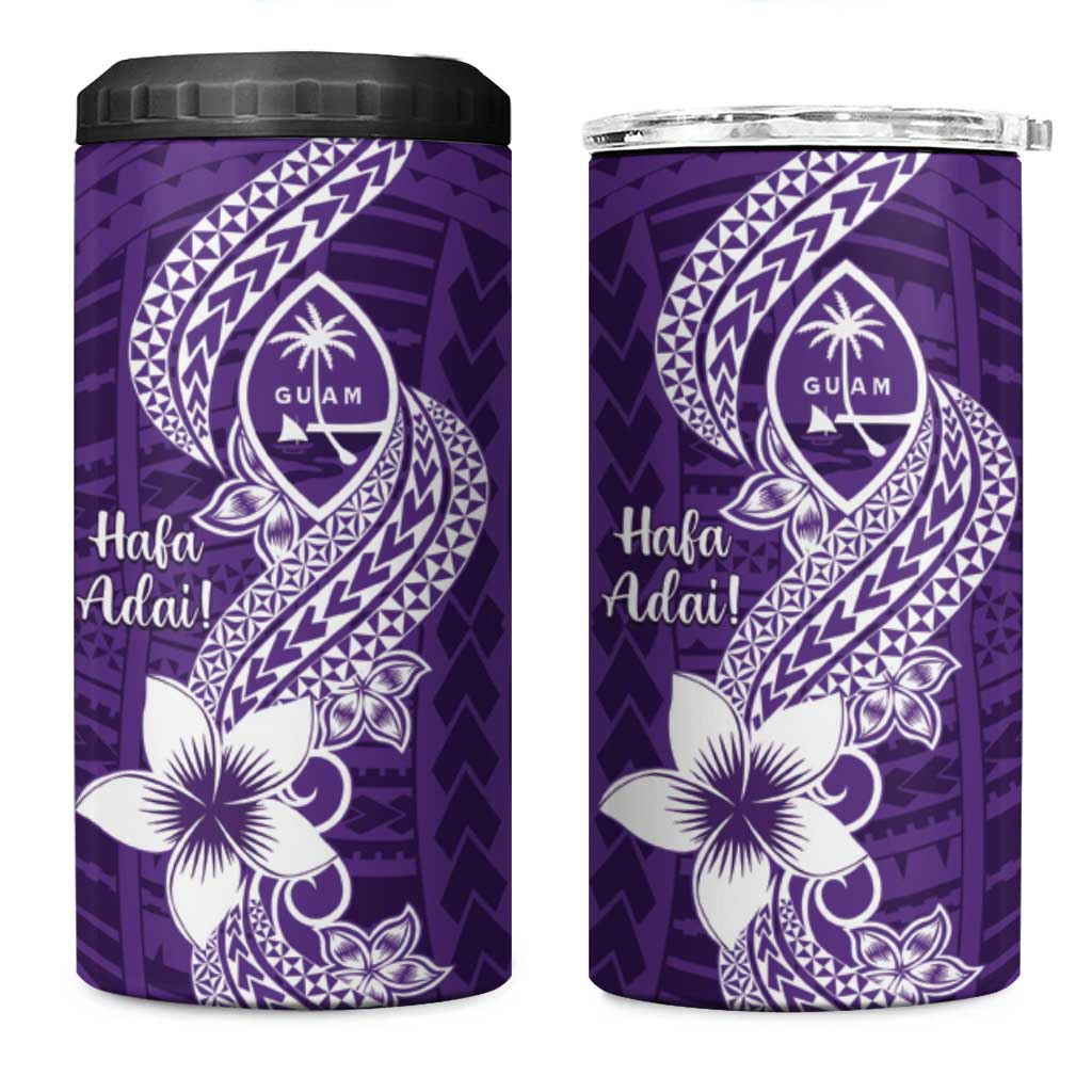Hafa Adai Guam 4 in 1 Can Cooler Tumbler Polynesian Floral Purple Pattern