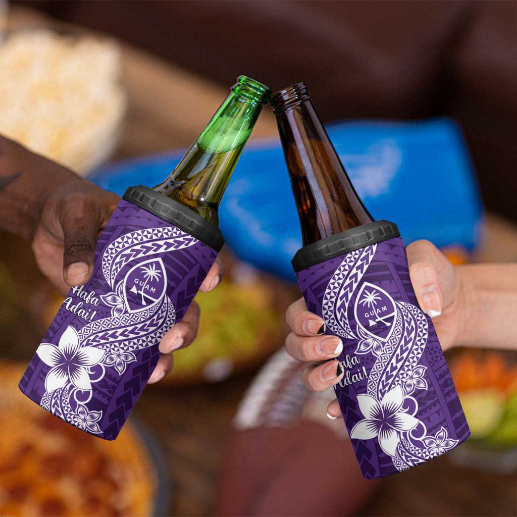 Hafa Adai Guam 4 in 1 Can Cooler Tumbler Polynesian Floral Purple Pattern