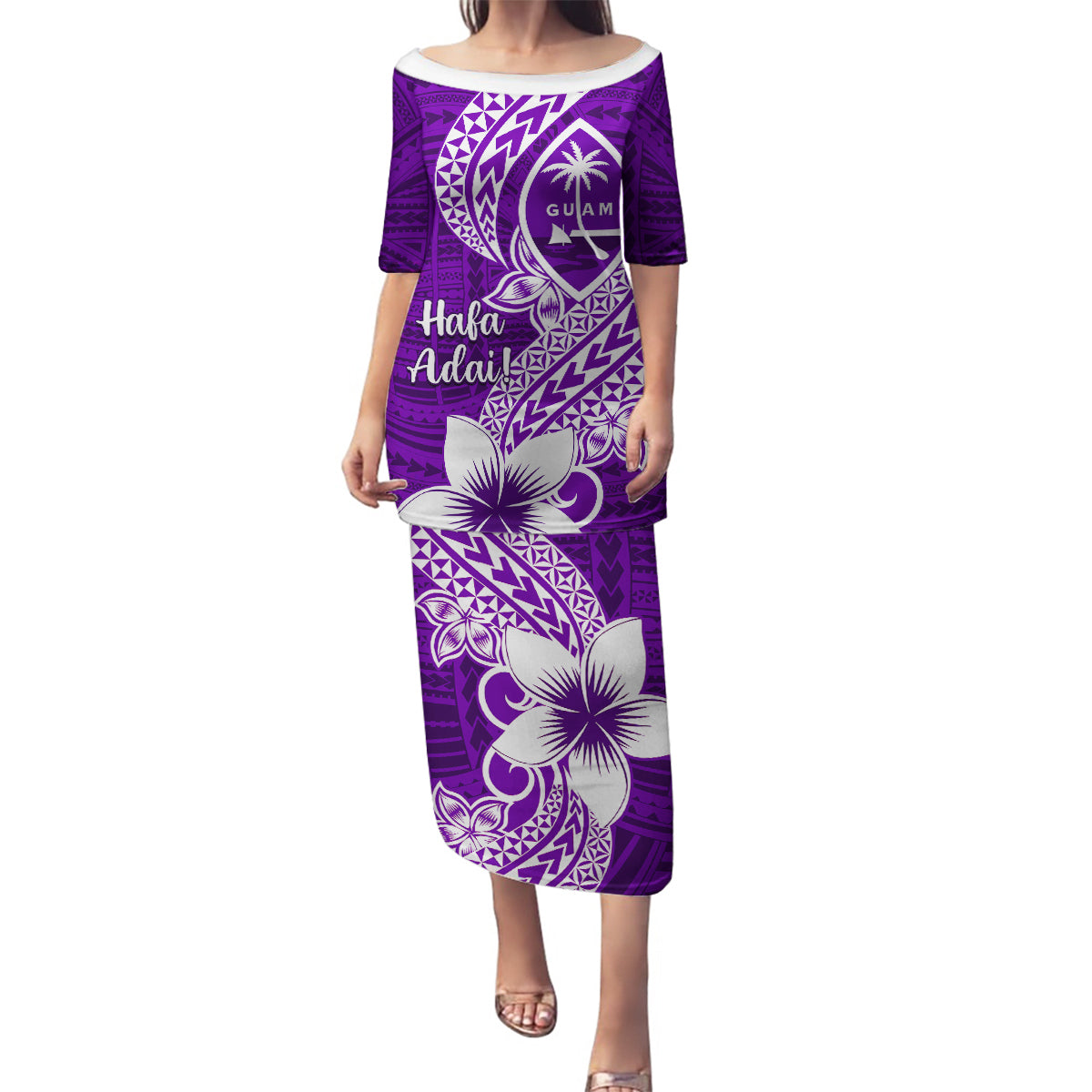Hafa Adai Guam Family Matching Puletasi Dress and Hawaiian Shirt Polynesian Floral Purple Pattern LT01 Mom's Dress Purple - Polynesian Pride
