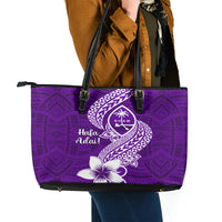 Hafa Adai Guam Leather Tote Bag Polynesian Floral Purple Pattern LT01 - Polynesian Pride