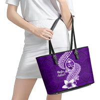 Hafa Adai Guam Leather Tote Bag Polynesian Floral Purple Pattern LT01 - Polynesian Pride