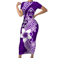 Hafa Adai Guam Short Sleeve Bodycon Dress Polynesian Floral Purple Pattern LT01 Long Dress Purple - Polynesian Pride