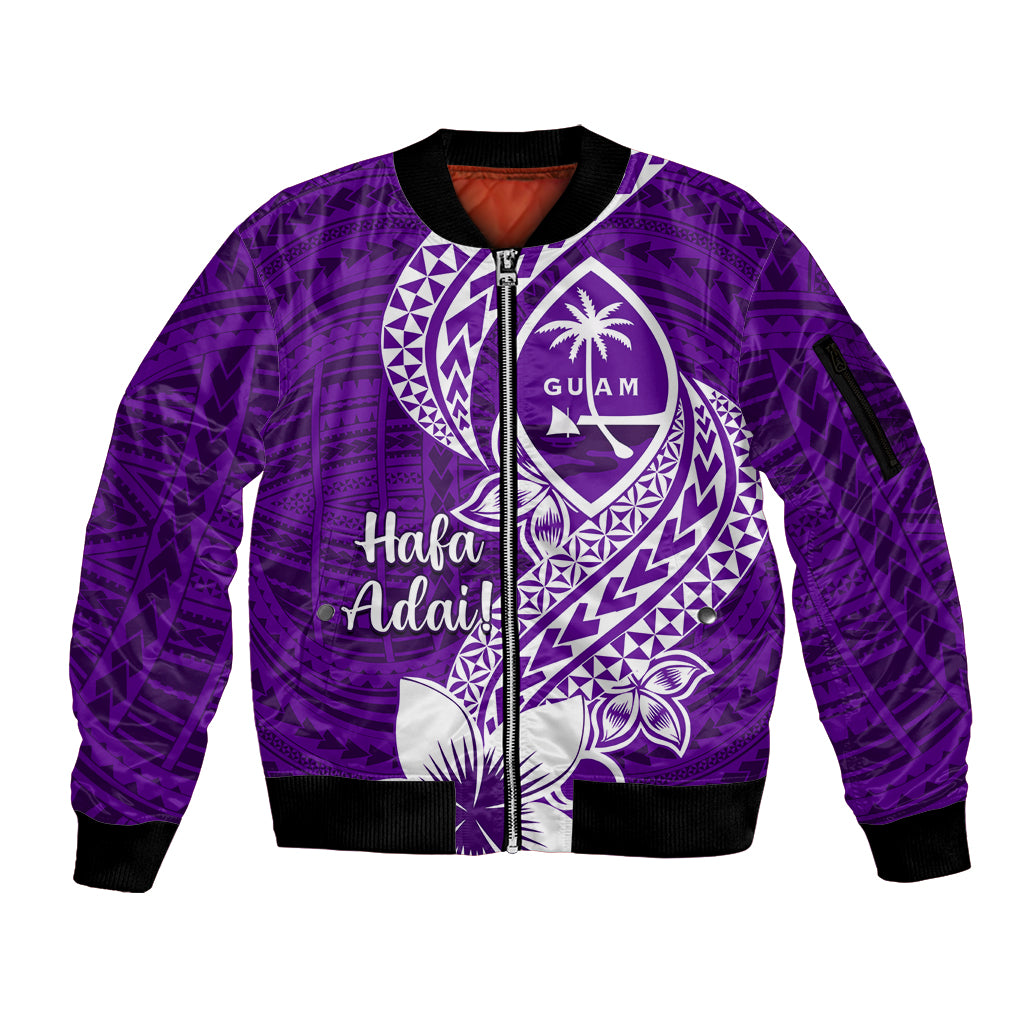 Hafa Adai Guam Sleeve Zip Bomber Jacket Polynesian Floral Purple Pattern LT01 Unisex Purple - Polynesian Pride