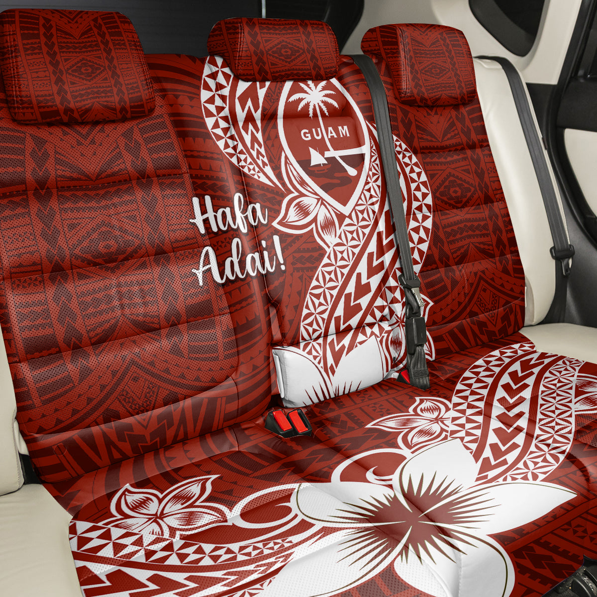 Hafa Adai Guam Back Car Seat Cover Polynesian Floral Red Pattern LT01