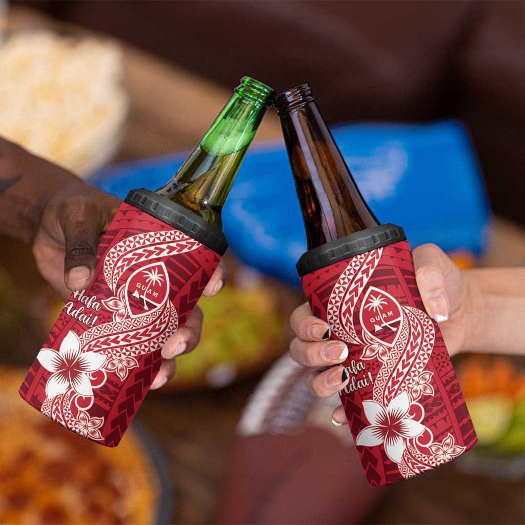 Hafa Adai Guam 4 in 1 Can Cooler Tumbler Polynesian Floral Red Pattern