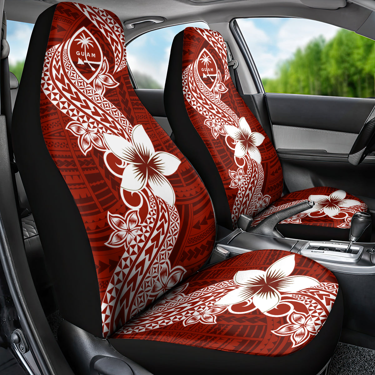 Hafa Adai Guam Car Seat Cover Polynesian Floral Red Pattern LT01 - Polynesian Pride