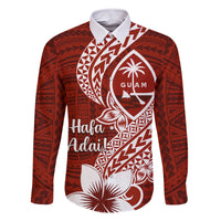 Hafa Adai Guam Family Matching Mermaid Dress and Hawaiian Shirt Polynesian Floral Red Pattern LT01 Dad's Shirt - Long Sleeve Red - Polynesian Pride