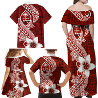 Hafa Adai Guam Family Matching Off Shoulder Maxi Dress and Hawaiian Shirt Polynesian Floral Red Pattern LT01 - Polynesian Pride