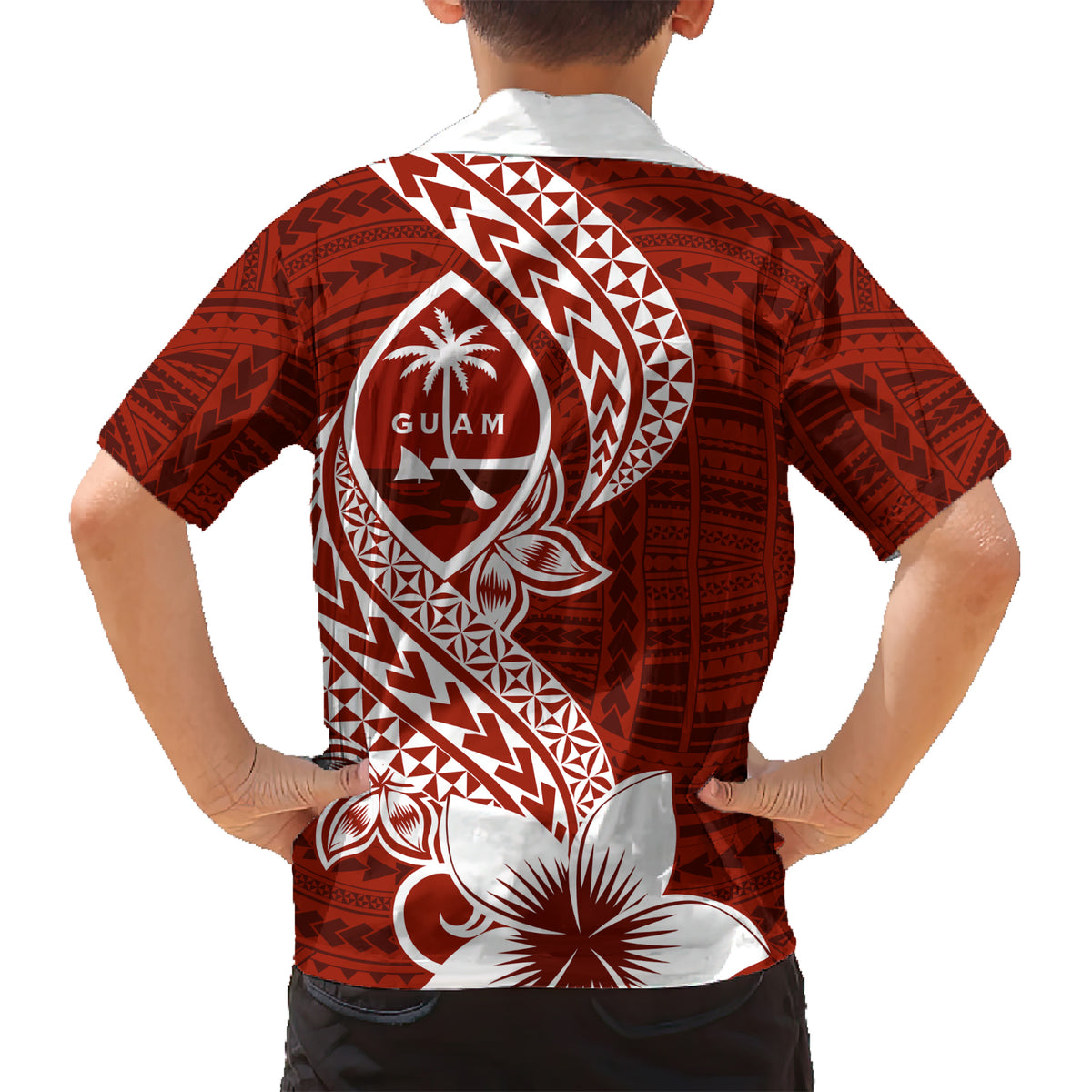 Hafa Adai Guam Kid Hawaiian Shirt Polynesian Floral Red Pattern LT01 - Polynesian Pride
