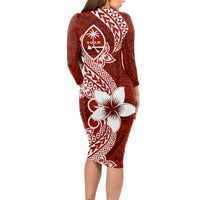 Hafa Adai Guam Long Sleeve Bodycon Dress Polynesian Floral Red Pattern LT01 - Polynesian Pride