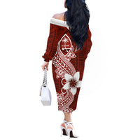 Hafa Adai Guam Off The Shoulder Long Sleeve Dress Polynesian Floral Red Pattern LT01 - Polynesian Pride