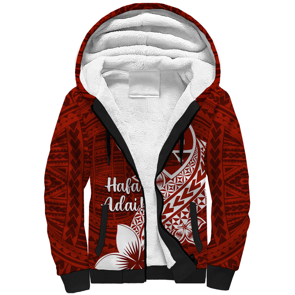Hafa Adai Guam Sherpa Hoodie Polynesian Floral Red Pattern LT01 Unisex Red - Polynesian Pride