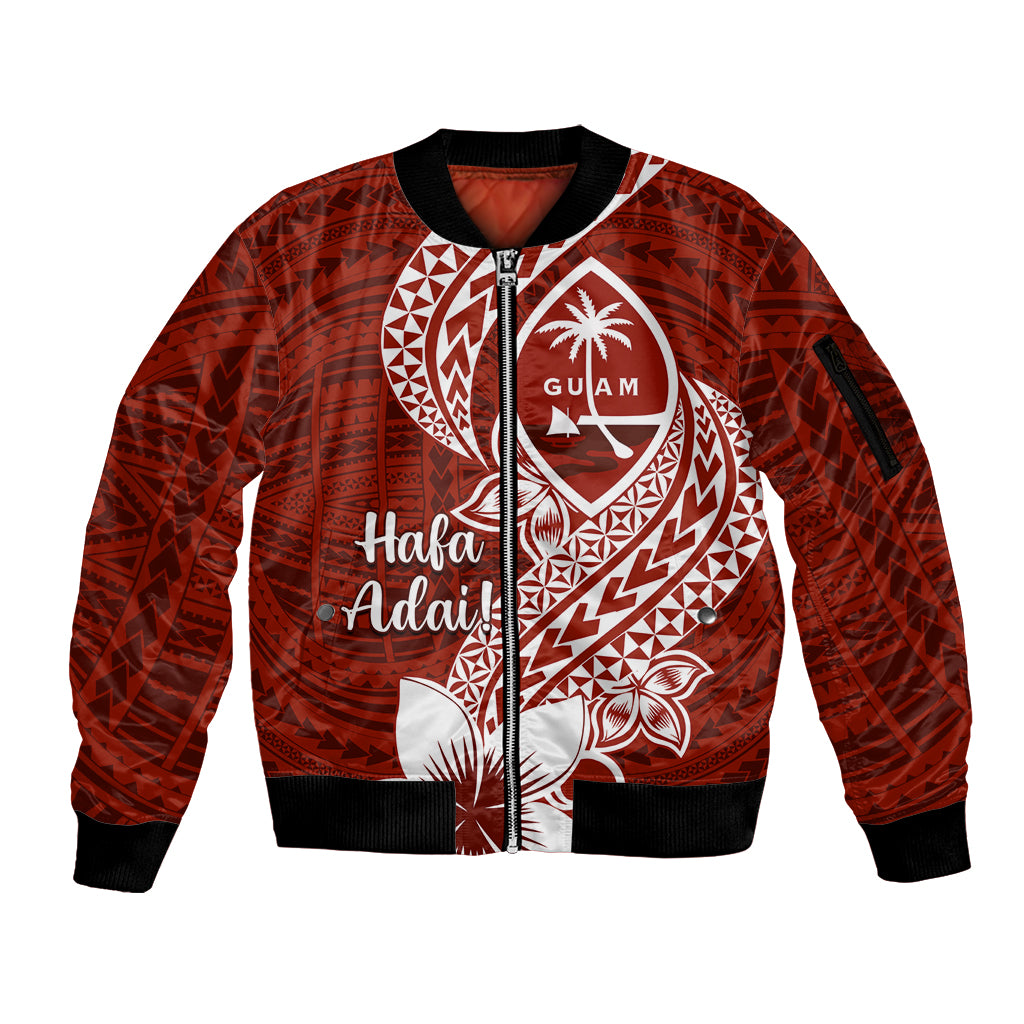 Hafa Adai Guam Sleeve Zip Bomber Jacket Polynesian Floral Red Pattern LT01 Unisex Red - Polynesian Pride