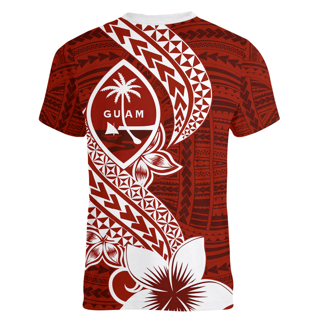 Hafa Adai Guam Women V Neck T Shirt Polynesian Floral Red Pattern LT01 - Polynesian Pride