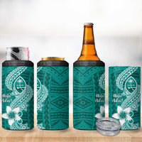 Hafa Adai Guam 4 in 1 Can Cooler Tumbler Polynesian Floral Teal Pattern