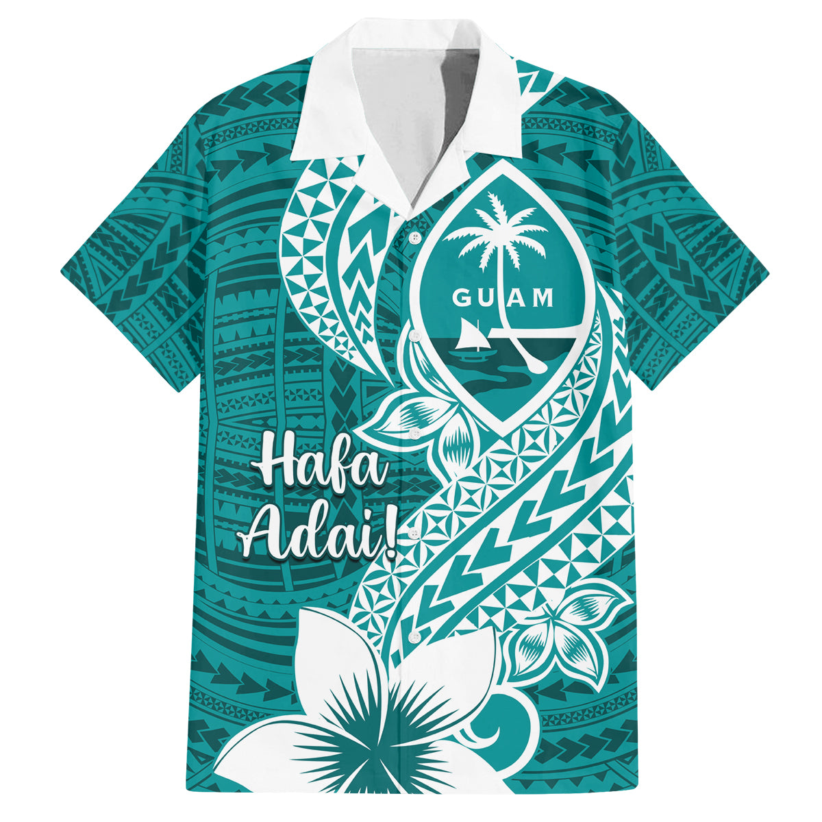 Hafa Adai Guam Family Matching Summer Maxi Dress and Hawaiian Shirt Polynesian Floral Teal Pattern LT01 Dad's Shirt - Short Sleeve Teal - Polynesian Pride