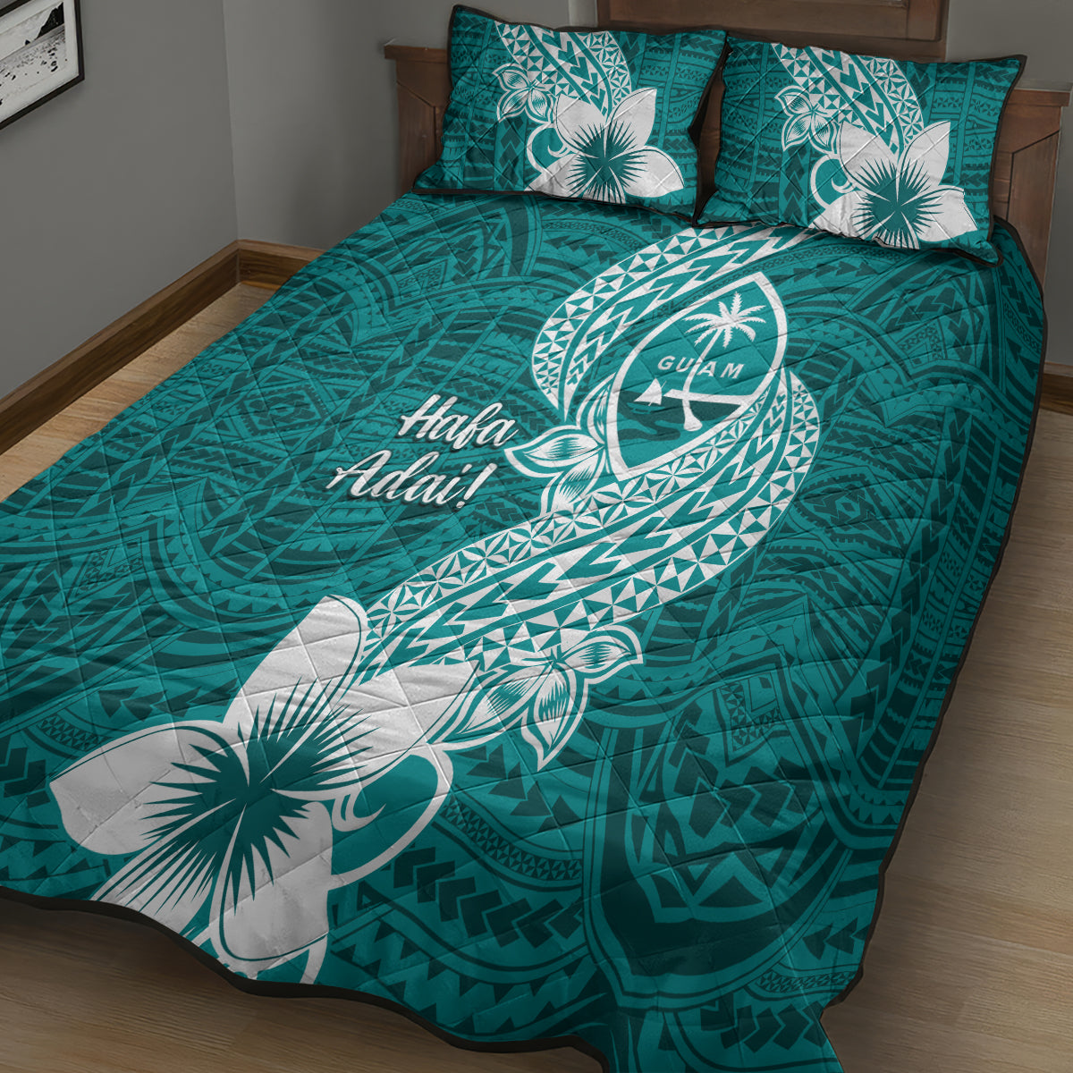 Hafa Adai Guam Quilt Bed Set Polynesian Floral Teal Pattern LT01 - Polynesian Pride