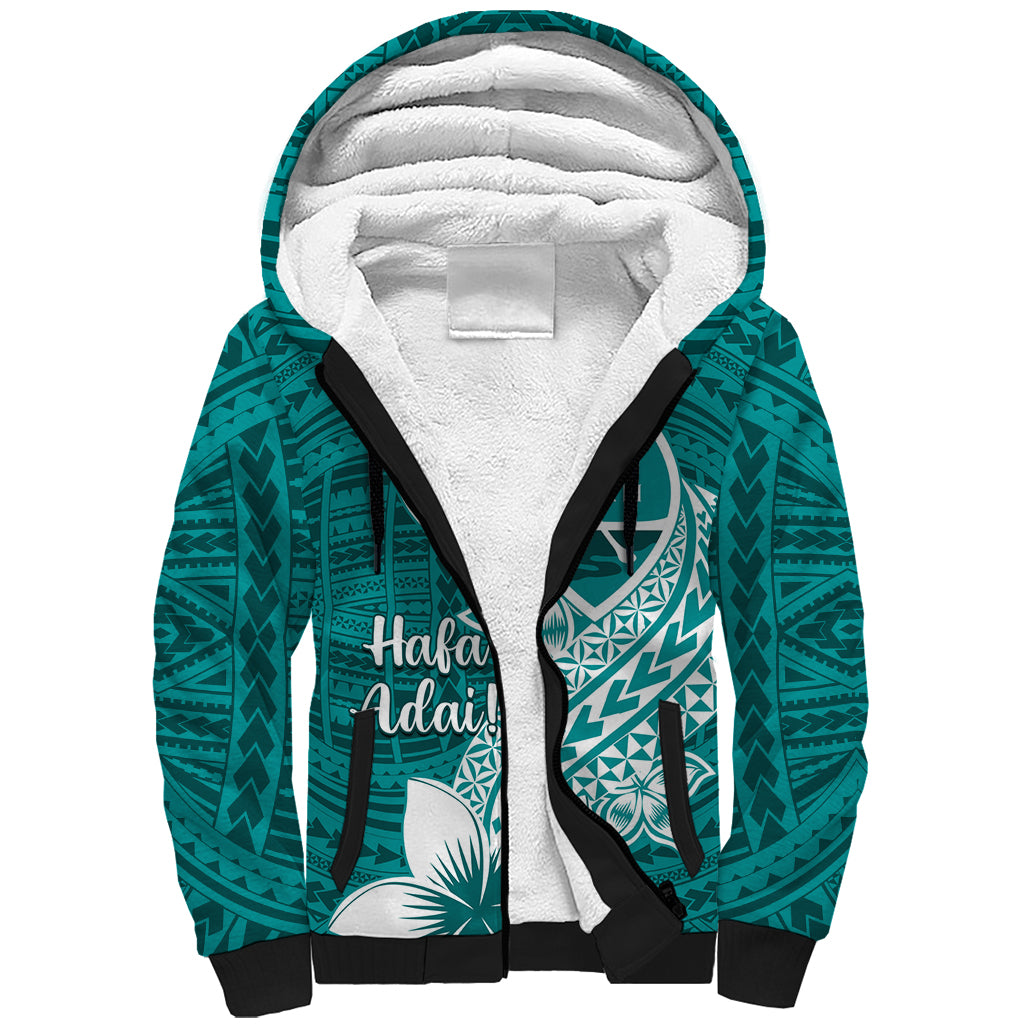 Hafa Adai Guam Sherpa Hoodie Polynesian Floral Teal Pattern LT01 Unisex Teal - Polynesian Pride
