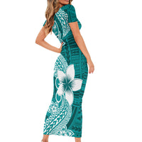 Hafa Adai Guam Short Sleeve Bodycon Dress Polynesian Floral Teal Pattern LT01 - Polynesian Pride