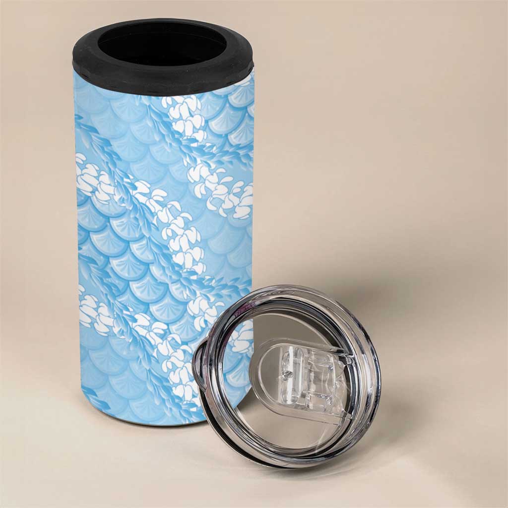 Baby Blue Mermaid Puakenikeni Maile Lei 4 in 1 Can Cooler Tumbler