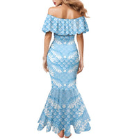 Baby Blue Mermaid Puakenikeni Maile Lei Family Matching Mermaid Dress and Hawaiian Shirt