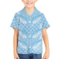 Baby Blue Mermaid Puakenikeni Maile Lei Family Matching Mermaid Dress and Hawaiian Shirt