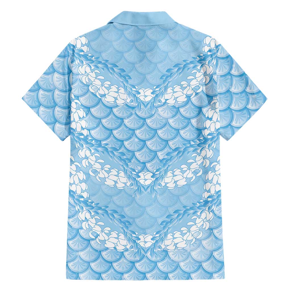 Baby Blue Mermaid Puakenikeni Maile Lei Family Matching Off Shoulder Maxi Dress and Hawaiian Shirt