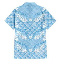 Baby Blue Mermaid Puakenikeni Maile Lei Family Matching Off Shoulder Maxi Dress and Hawaiian Shirt