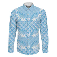 Baby Blue Mermaid Puakenikeni Maile Lei Family Matching Summer Maxi Dress and Hawaiian Shirt