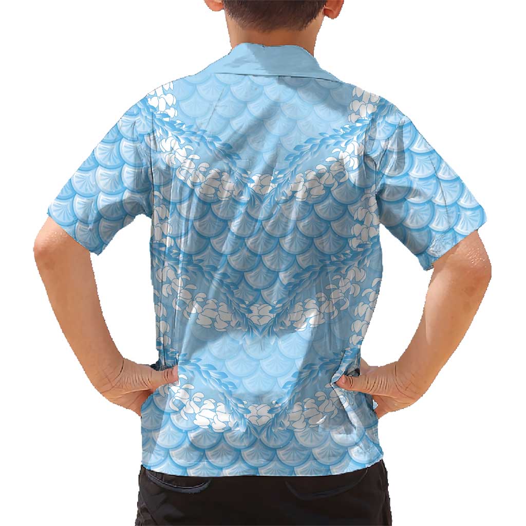 Baby Blue Mermaid Puakenikeni Maile Lei Family Matching Tank Maxi Dress and Hawaiian Shirt
