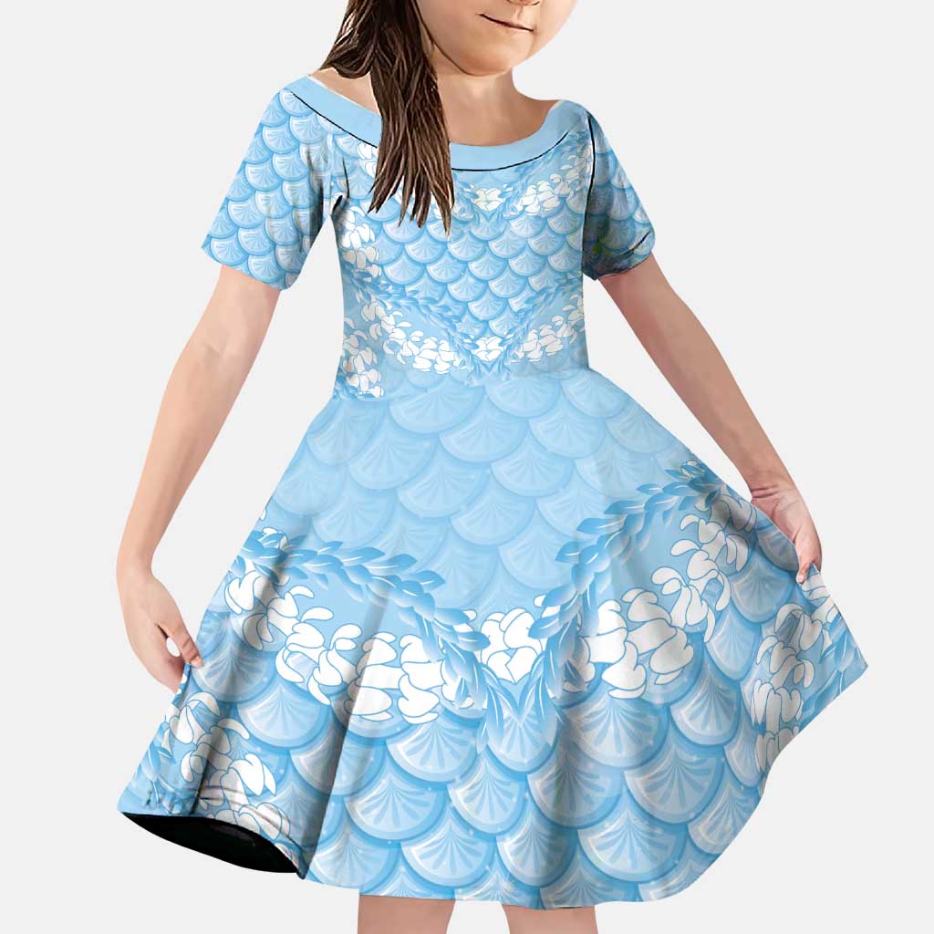 Baby Blue Mermaid Puakenikeni Maile Lei Family Matching Tank Maxi Dress and Hawaiian Shirt
