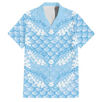 Baby Blue Mermaid Puakenikeni Maile Lei Family Matching Tank Maxi Dress and Hawaiian Shirt