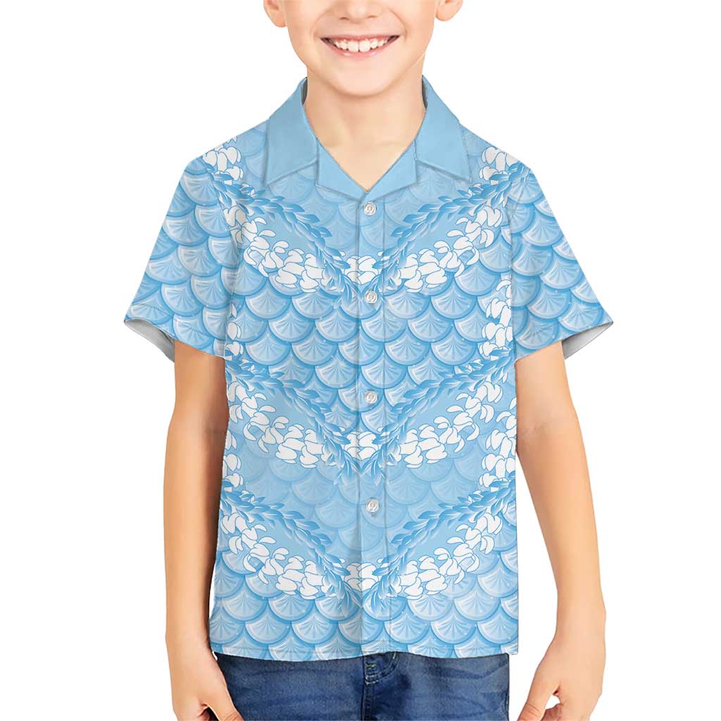 Baby Blue Mermaid Puakenikeni Maile Lei Kid Hawaiian Shirt