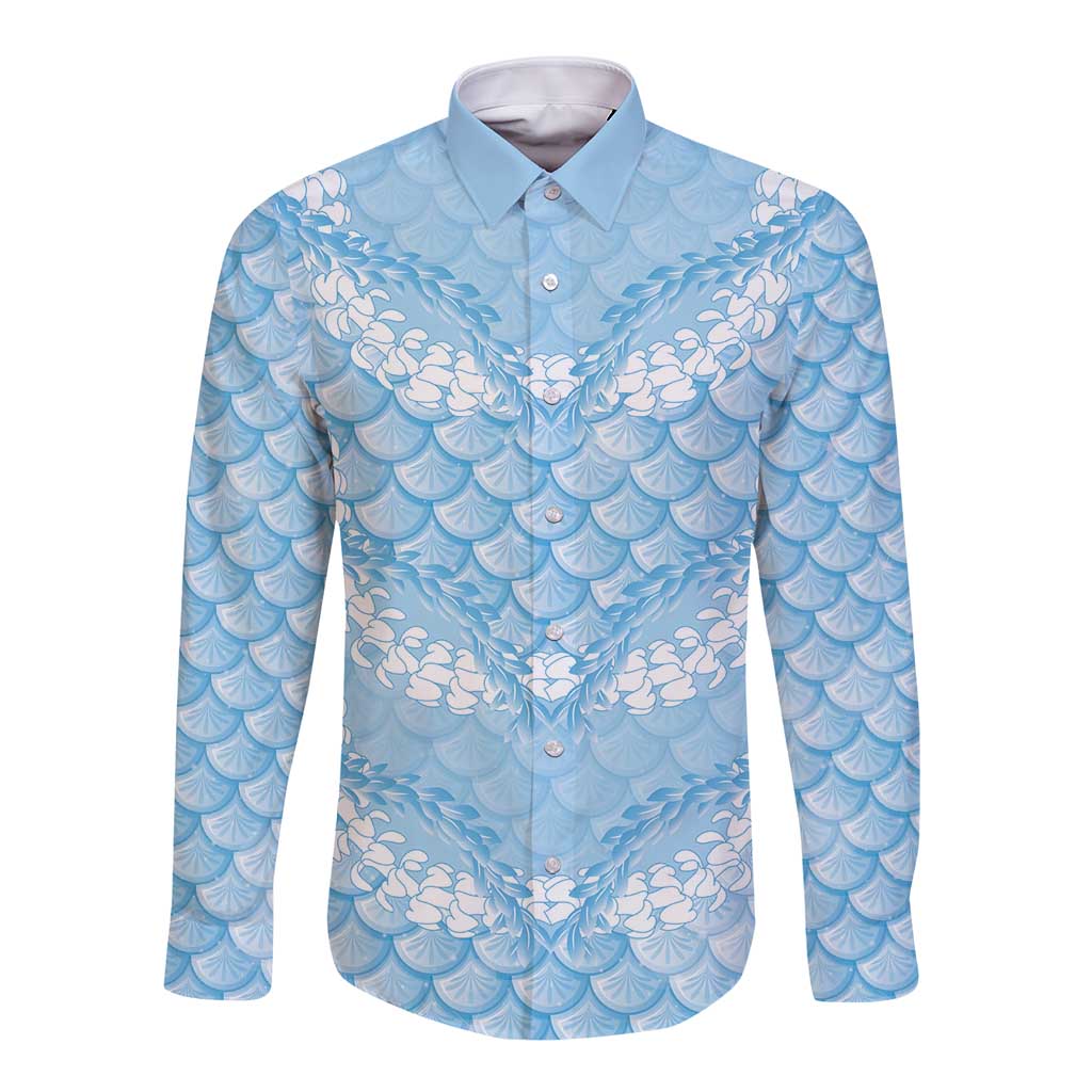 Baby Blue Mermaid Puakenikeni Maile Lei Long Sleeve Button Shirt LT01 Unisex Blue - Polynesian Pride