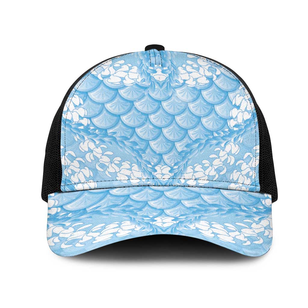 Baby Blue Mermaid Puakenikeni Maile Lei Mesh Trucker Cap
