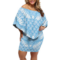 Baby Blue Mermaid Puakenikeni Maile Lei Off Shoulder Short Dress