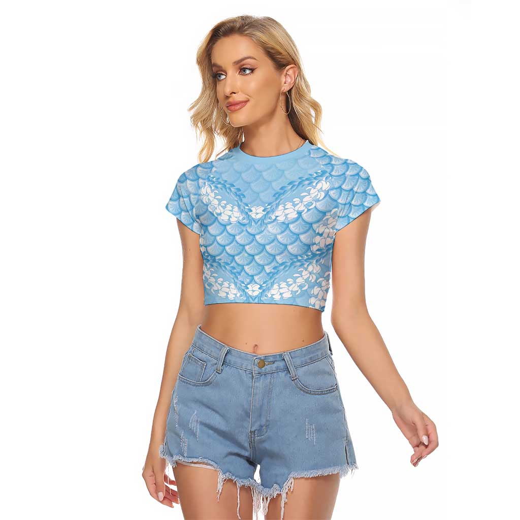 Baby Blue Mermaid Puakenikeni Maile Lei Raglan Cropped T Shirt LT01 Female Blue - Polynesian Pride