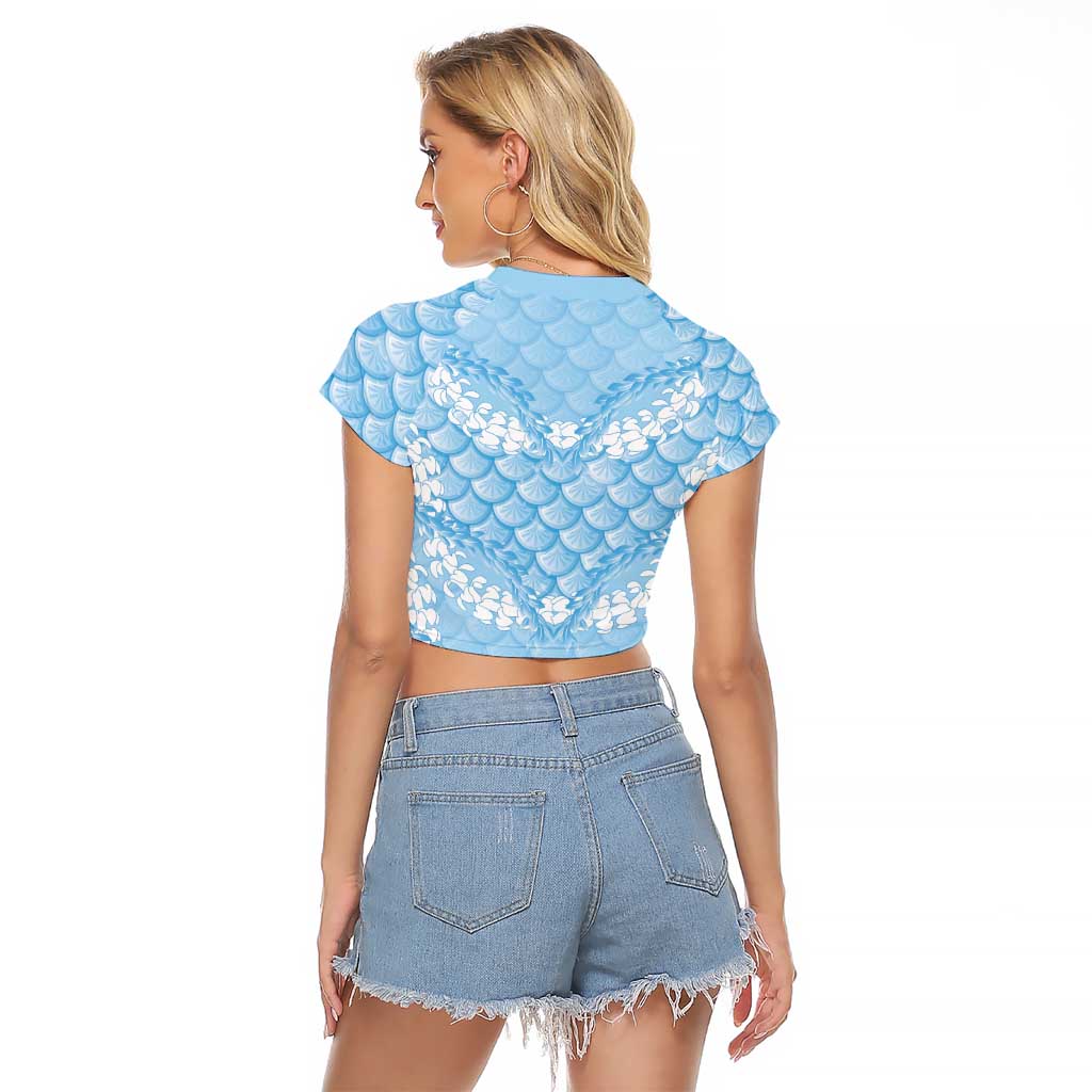 Baby Blue Mermaid Puakenikeni Maile Lei Raglan Cropped T Shirt LT01 - Polynesian Pride
