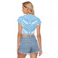 Baby Blue Mermaid Puakenikeni Maile Lei Raglan Cropped T Shirt LT01 - Polynesian Pride