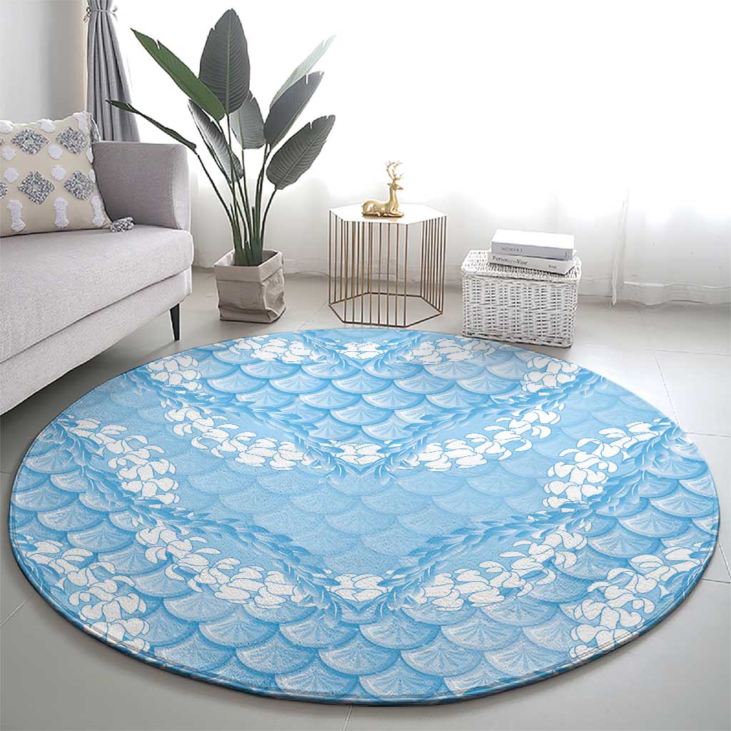 Baby Blue Mermaid Puakenikeni Maile Lei Round Carpet