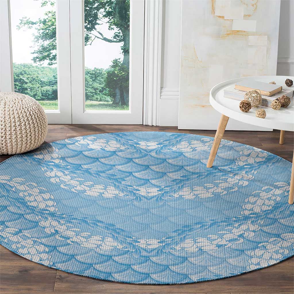 Baby Blue Mermaid Puakenikeni Maile Lei Round Carpet