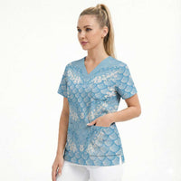 Baby Blue Mermaid Puakenikeni Maile Lei Scrub Top