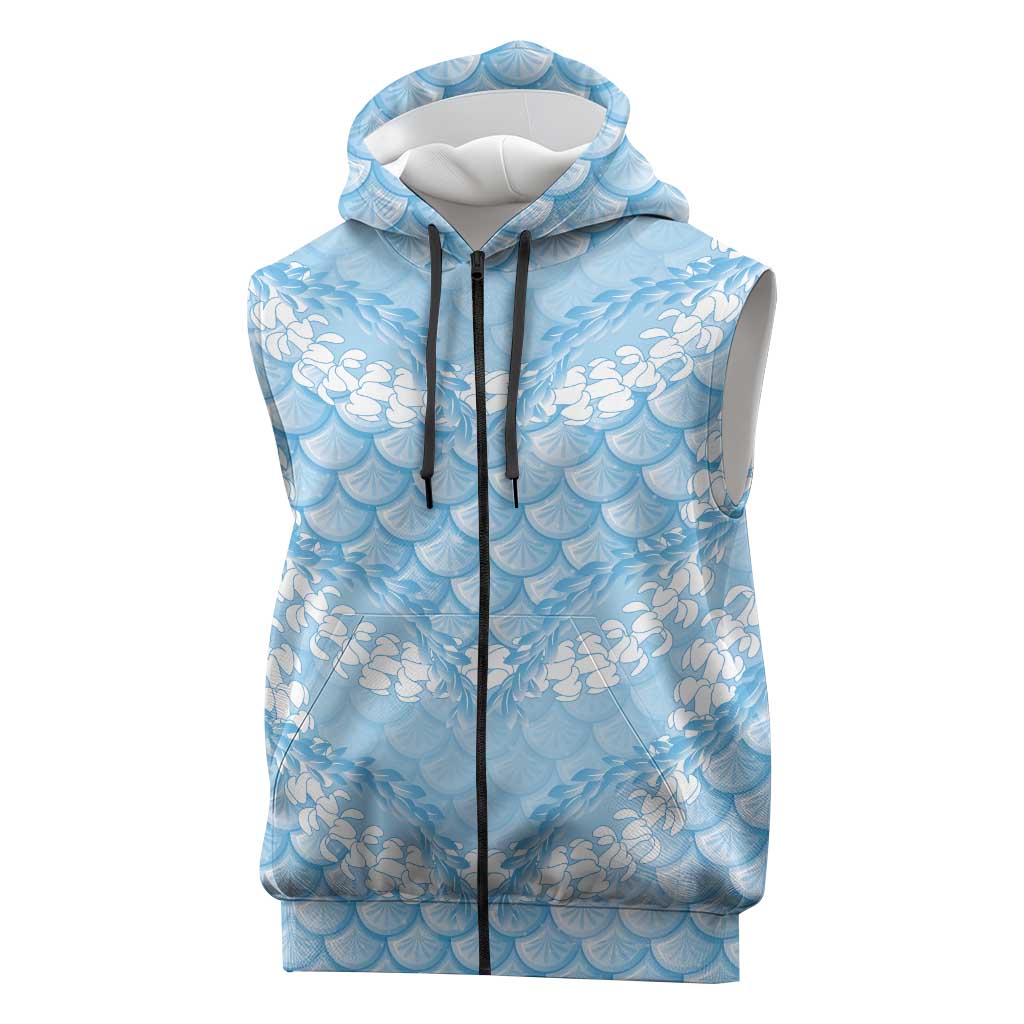 Baby Blue Mermaid Puakenikeni Maile Lei Sleeveless Zip Hoodie LT01 Blue - Polynesian Pride