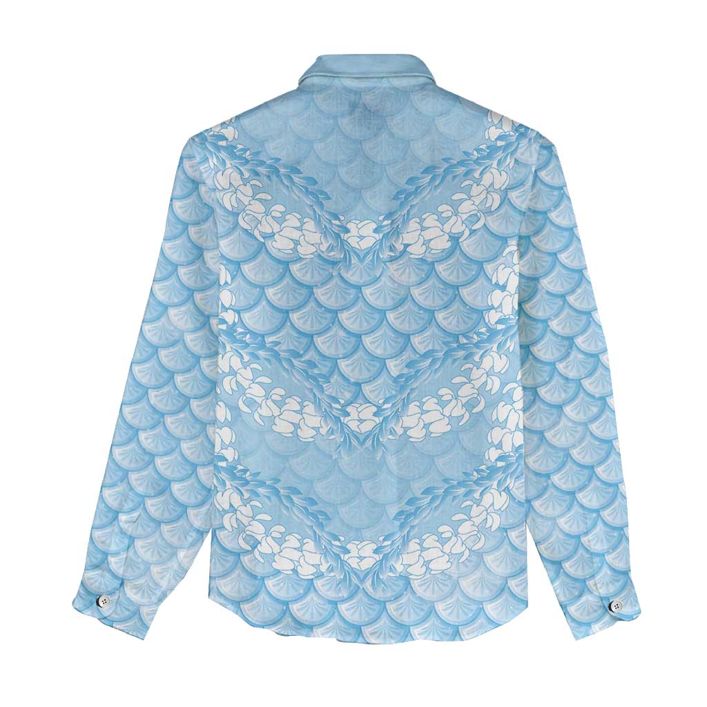 Baby Blue Mermaid Puakenikeni Maile Lei Women Casual Shirt LT01 - Polynesian Pride
