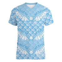 Baby Blue Mermaid Puakenikeni Maile Lei Women V-Neck T-Shirt