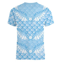 Baby Blue Mermaid Puakenikeni Maile Lei Women V-Neck T-Shirt