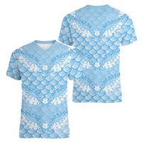 Baby Blue Mermaid Puakenikeni Maile Lei Women V-Neck T-Shirt