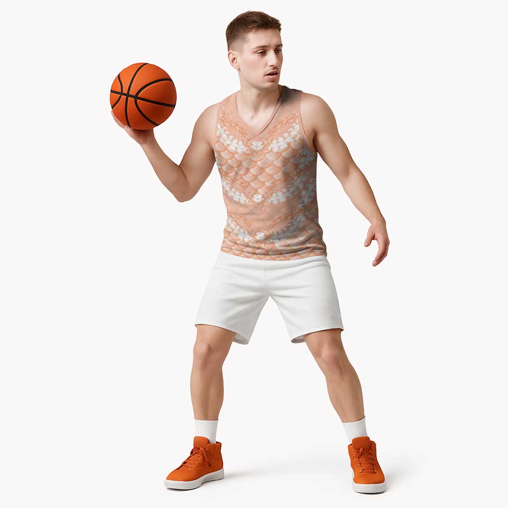 Apricot Mermaid Puakenikeni Maile Lei Basketball Jersey LT01 - Polynesian Pride