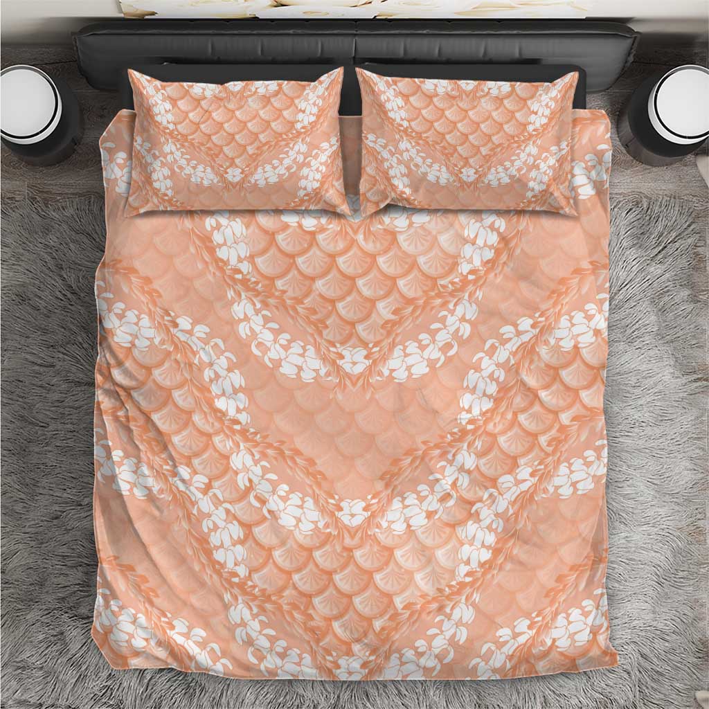 Apricot Mermaid Puakenikeni Maile Lei Bedding Set